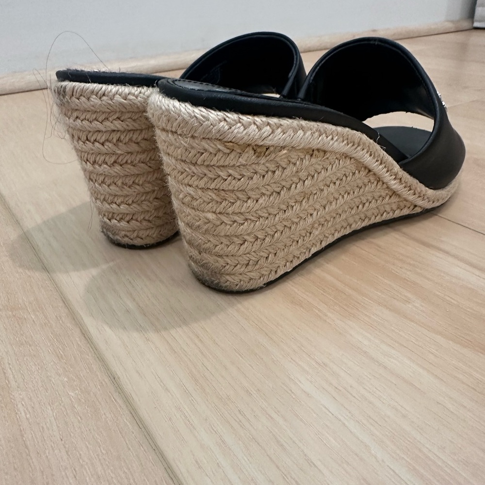 Calvin Klein Black Leather Espadrille Wedge Slides - Picture 3 of 4